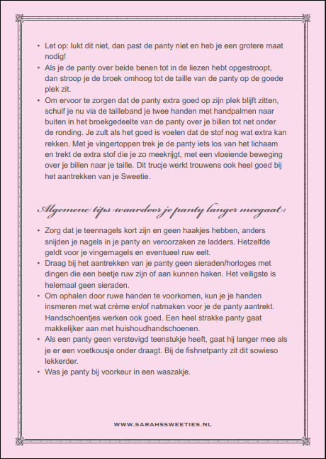 plaatje van pagina twee van de panty handleiding